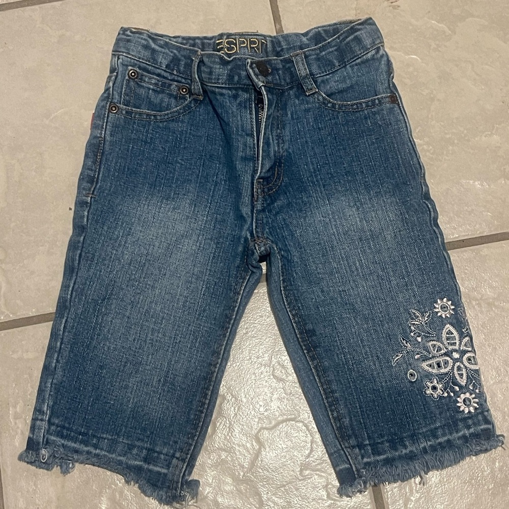 Esprit Kids 100% Cotton Denim Bermuda Shorts w/Floral Embroidery Size 6X‎